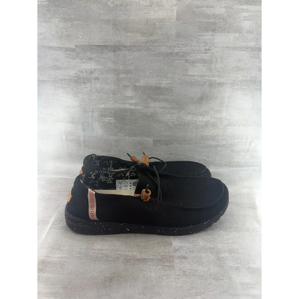 Hey Dude Wendy Washed Black Canvas Slip On Loafers Shoes Women Sz US 9 40297-001